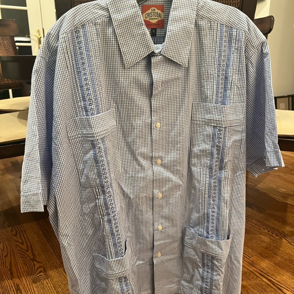 Blue Gingham Men’s Guayabera Shirt